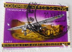 ESTAMPILLA COLOMBIA HISTORIA DE LA AVIACION -TRIMOTOR F Medellin, Colombia
